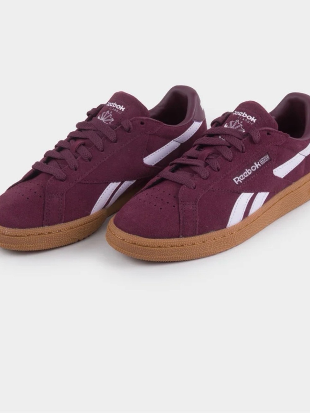 Reebok Women's Suede Sneakers - Wine with White Stripes and Gum Sole